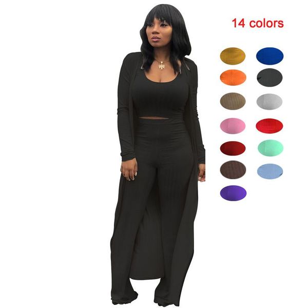 

women's tracksuits autumn summer women 3 piece set matching suit casual high elastic crop and wide leg pants long cardigan suits, Gray