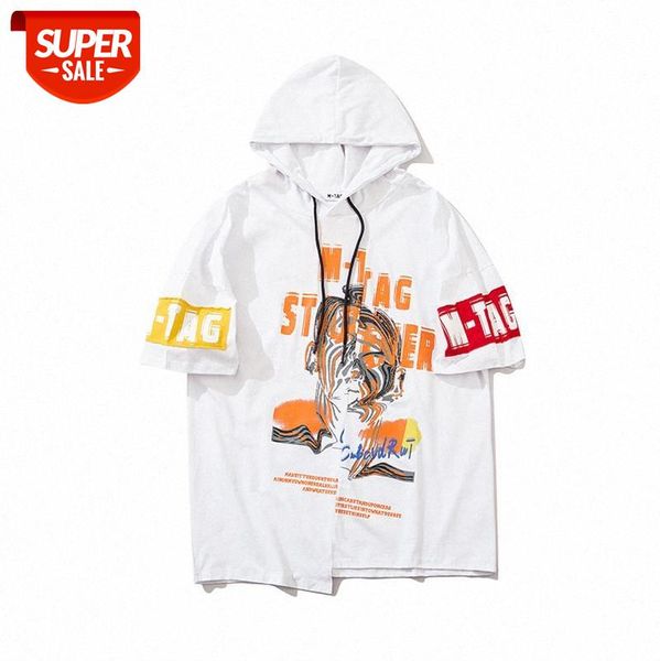 

spring european and american high street casual t-shirt fashion brand loose tiger print pocket hooded short-sleeved tee men women #l61b, White;black