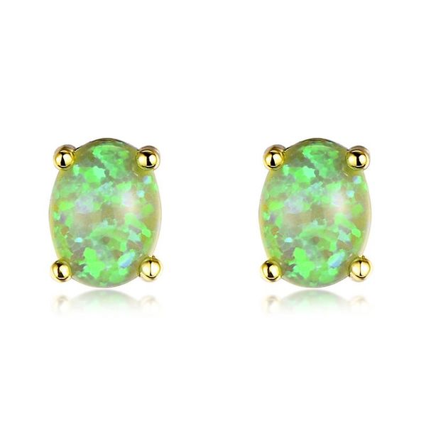 

stud female cute small oval stone earrings white blue green opal boho rose gold silver color wedding for women, Golden;silver