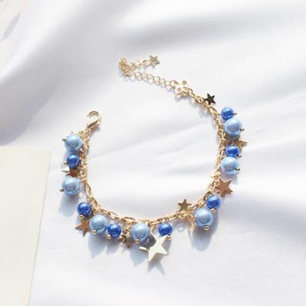 

charm bracelets girl fashion bracelet stars bangle blue pearls sweet for women jewelry, Golden;silver