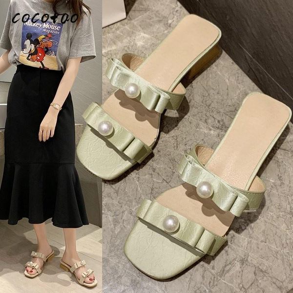 

slippers women wear 2021 spring and summer korean version of the square head wild pearl fairy style female tide, Black
