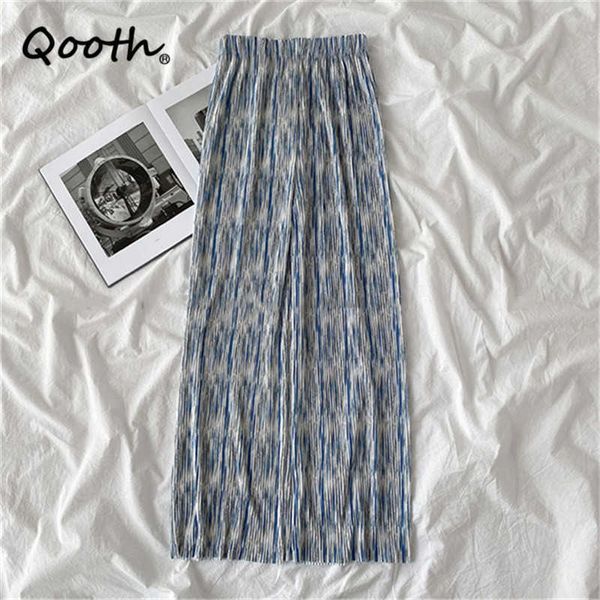

qooth pleated drape wide-leg pant's summer color matching high waist fashion loose all match soft casual pant qt596 210609, Black;white