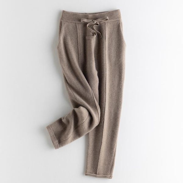 

women's pants & capris women 2021 autumn and winter soft comfortable high-waist 100% cashmere knitted thickening female elastic 4colors, Black;white
