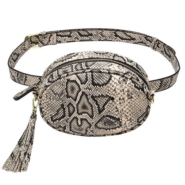 

belt bag lady phone waist packs female bumbag round tassel fashion bags women luxury snake pattern fanny pack pu leather