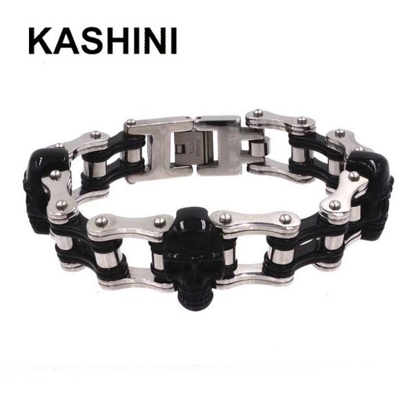 

link, chain punk bracelet 316l stainless steel black skull color men's motorcycle bracelets men bicycle knight jewelry wholesale