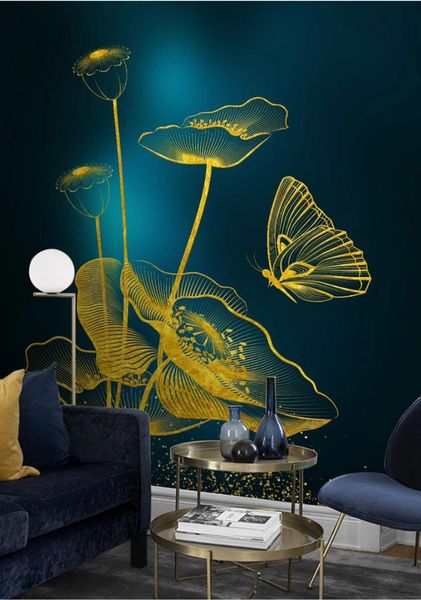 

wallpapers ainyoousem modern golden line corn poppy butterfly background wall papel de parede wallpaper 3d stickers