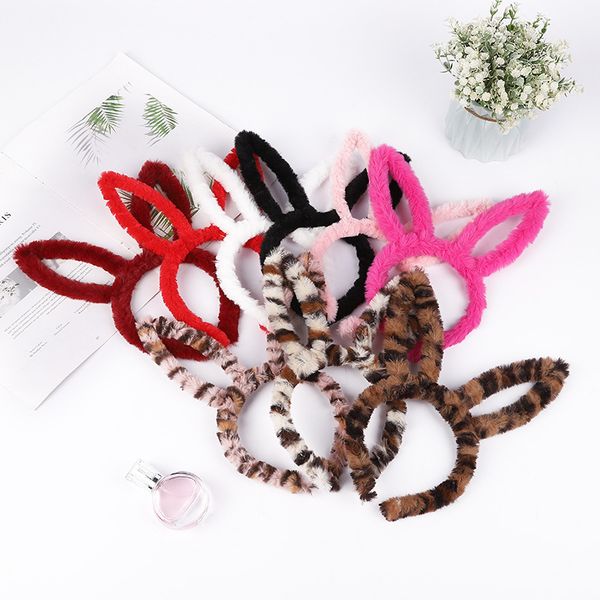 

plush rabbit ear hair band wash face hair button multi color women's diy high grade plush sweep code, Slivery;white