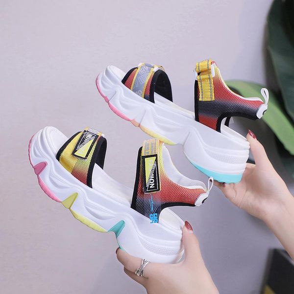 

women chunky platform sandals fashion block heel shoes woman designers hook loop brand ladies beach black casual sandal 2021