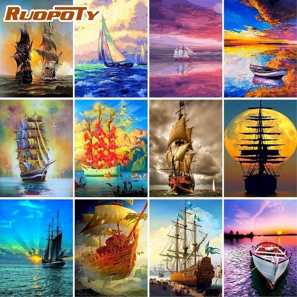 

paintings ruopoty diy painting by numbers kits home decor sea boat landscape oil paint artcraft handmade unique gifts for adults kids