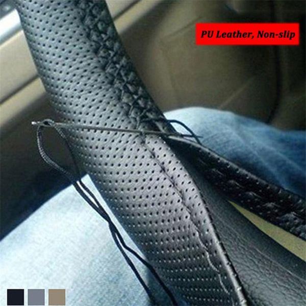 

steering wheel covers 38cm car cover with needles pu leather hand sewing steering-wheel non-slip breathable styling