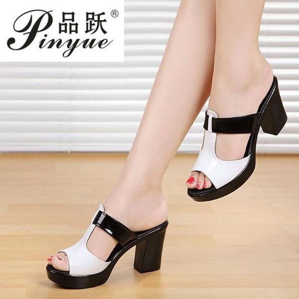 

slippers fashion women sandals comfortable leather thick heels women's casual shoes summer platform sandal plus size 35-42, Black