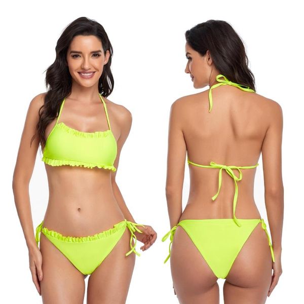 

women's swimwear bikini lace-up swimsuit for women bathing suits woman 2021 2 piece sets v waist, White;black
