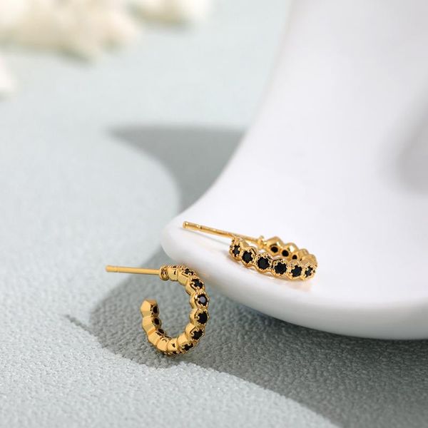 

hoop & huggie minimalist c shape gold metal small earrings trendy cute geometric black cz crystal thin for woman jewelry, Golden;silver