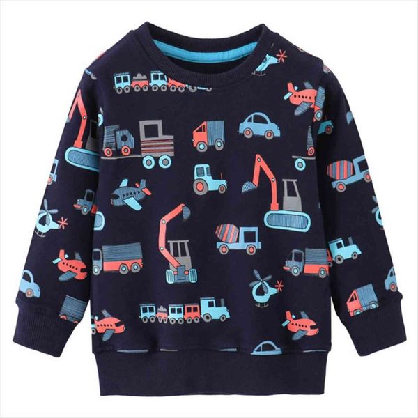 

excavator print childrens sweatshirts cotton boys girls clothing for autumn winter baby t shirt kids hoodies, Blue