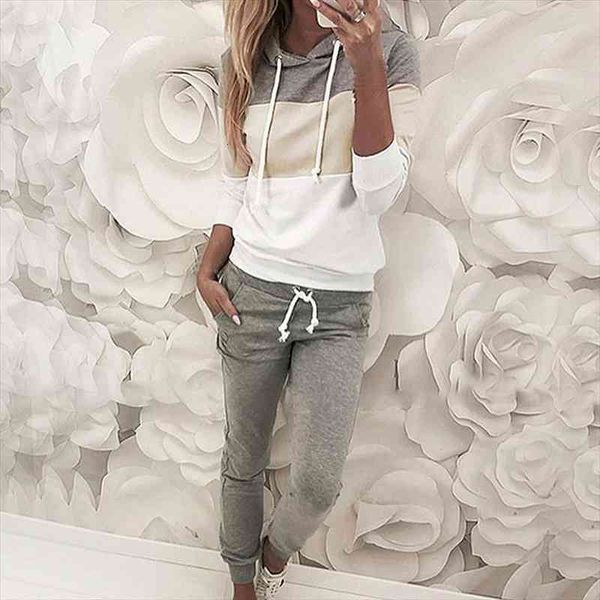 

lounge wear plus size tracksuit women jogging two piece pants set autumn chandal loose suits mujer deportivo hooded, White