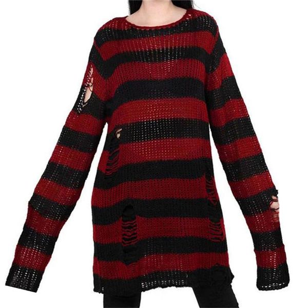 

women's sweaters women y2k striped oversized sweater pullovers ripped punk gothic grunge long harajuku aesthetics jumpers, White;black