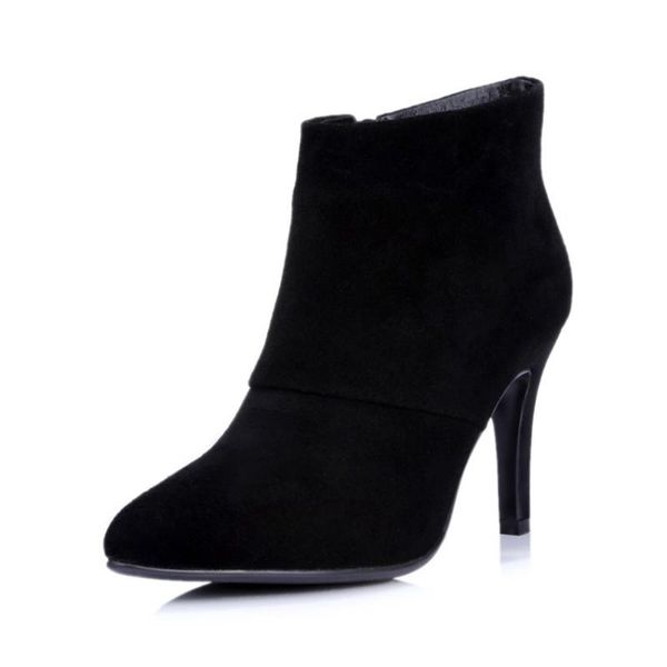 

women shoes high heel ankle boots female pointed toe party zipper autumn winter short large size 32-54 m-070, Black