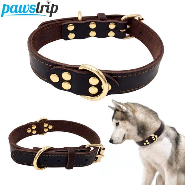 

2.5-3.5cm large dog collar genuine leather puppy lead german shepherd pitbul double d ring pet collars for dogs petshop & leashes