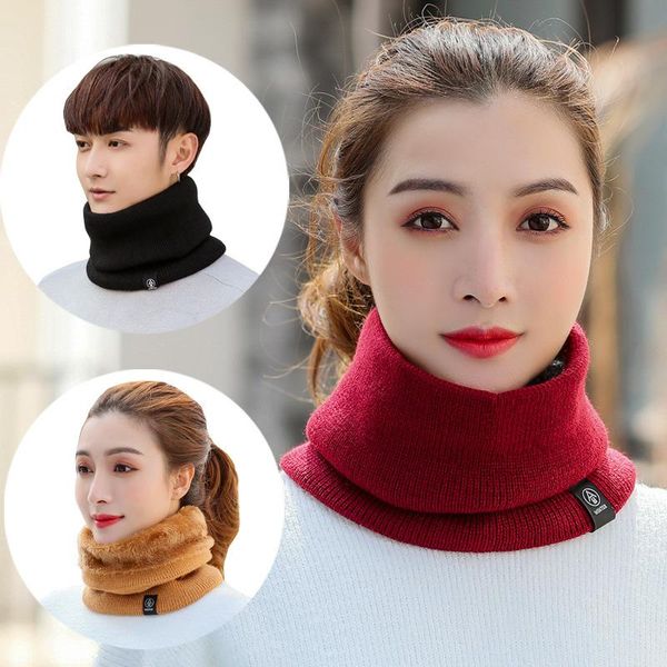 

hats, scarves & gloves sets 2021 autumn and winter solid color knitted wollen scarf collar plus velvet thickening protect cervical sp, Blue;gray