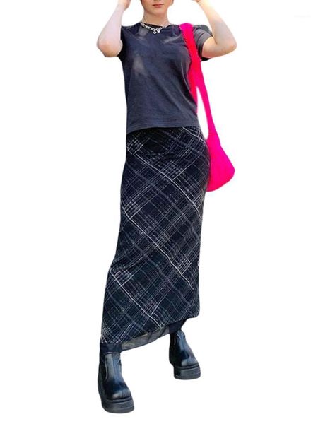

skirts female casual long skirt,women black plaid printed pattern high waist close-fitting clother for ladies, s/ m/ l
