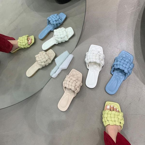 

flat shoes female rivet slippers soft luxury slides slipers women rubber flip flops square toe comfort designer 2021 hawaiian ge, Black