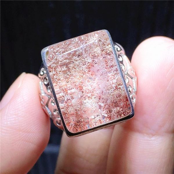 

cluster rings natural orange red phantom quartz adjustable rectangle ring 19x14mm garden 925 sterling silver bead, Golden;silver