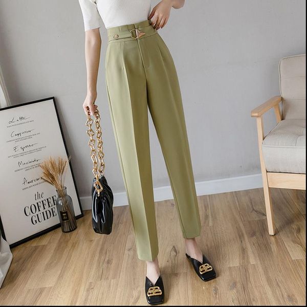 

spring summer womens pant korean ol style women formal harem pants sashes pockets high waist office lady ankle, Black;white