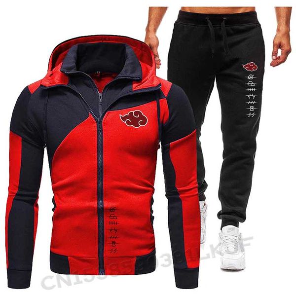 

men's hoodies & sweatshirts brand printing casual tracksuit men sets and pants 2 piece/sets zipper hooded sweatshirt outfit sportswear, Black