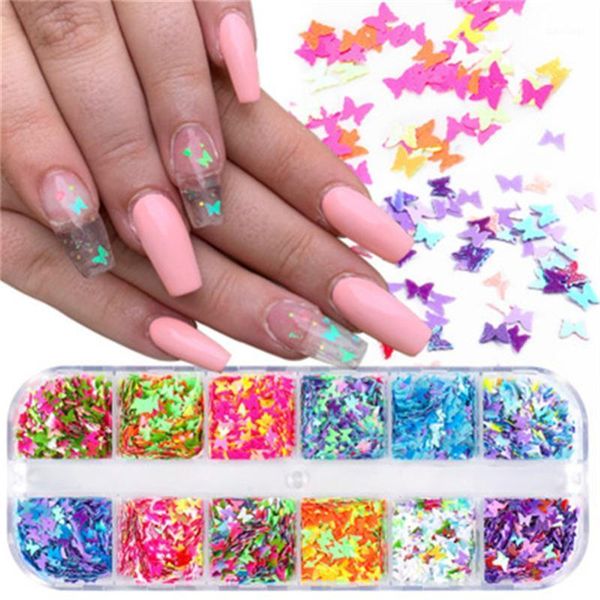 

glitter powder laser nail sticker paillette beauty art sequins butterfly for design decorations1, Silver;gold