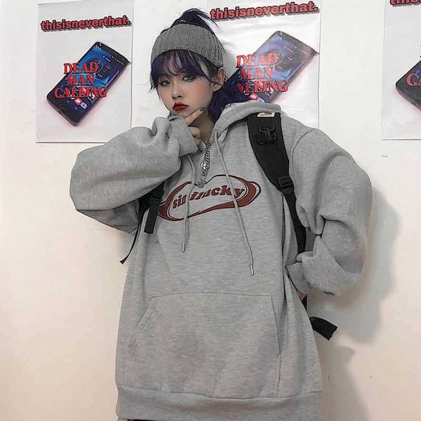 

sweatshirt female autumn and winter korean version couple loose hooded plus velvet padded jacket letter coat trend 210526, Black