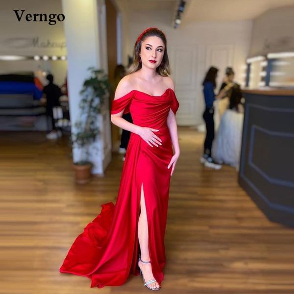 

party dresses verngo 2021 red satin long prom off the shoulder sleeves side slit floor length evening gowns formal celebrity dress, White;black