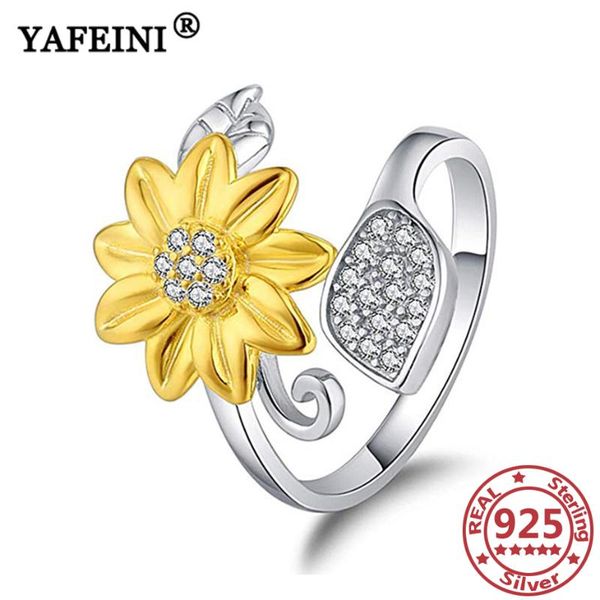 

cluster rings yafeini 925 sterling silver sunflower for woman cubic zircon jewelry valentine's day gifts mother's, Golden;silver
