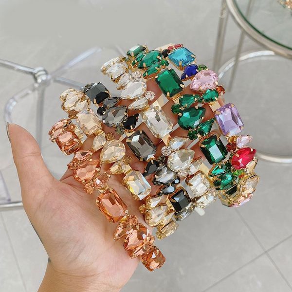 

pearl headband for girls colorful gem rhinestone headbands women crown flower hairbands head wrap diamond hair accessories, Silver