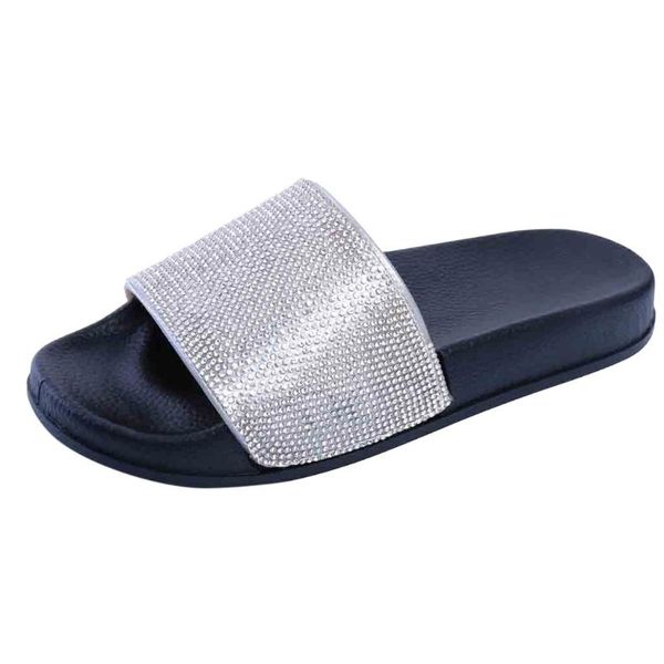 

slippers rhinestone women flip flops summer crystal diamond bling beach slides sandals casual shoes slip on slipper 2021, Black