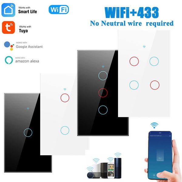 

smart home control tuya wifi light switch us brazil standard no neutral wire touch sensor wall voice work with alexa google