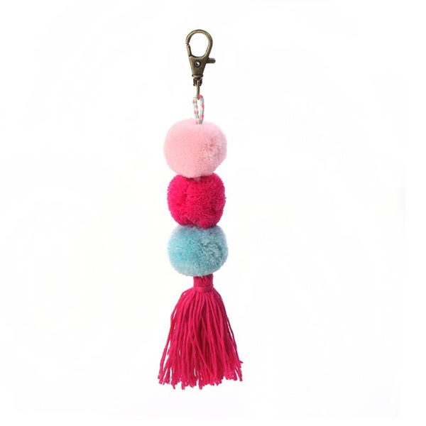 

keychains doreen box plush pom ball tassel keychain keyring bag jewelry multicolor antique bronze lobster clasp 19cm(7 4/8"), 1 piece, Silver