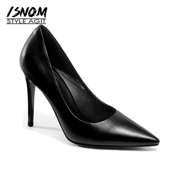 

stiletto heels women pumps cow leather shoes shallow pointed footwear autumn office fashion thin ladies dress, Black