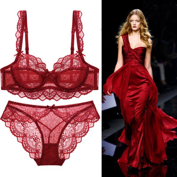 

59% off factory outlet store 161# ultra thin underwear lace alluring fun gathered bra suit summer, Red;black
