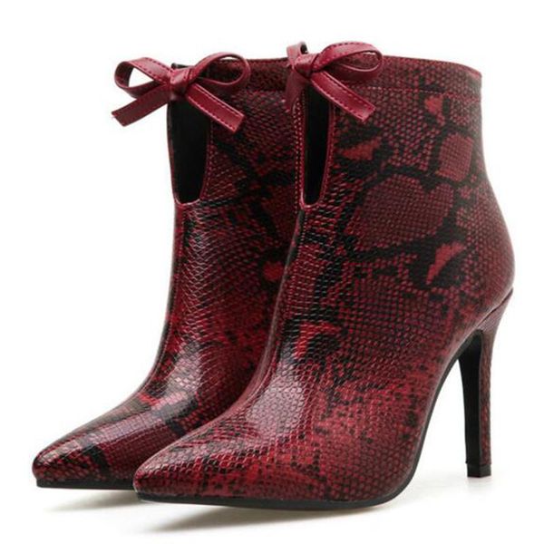 

boots autumn and winter fashion snake pattern women's ankle side zipper pointed shoes stiletto high heel cc34, Black