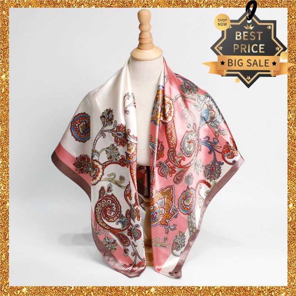 

scarves 2021 print women scarf 90cm square pashmina twill silk feeling ladies kerchief luxury hijab fashion shawls and wraps, Blue;gray