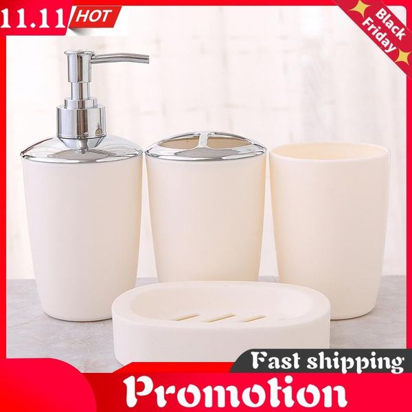 

4pcs bathroom set plastic soap dispenser bottle washroom toothbrush holder cup suit accessories bath accessory