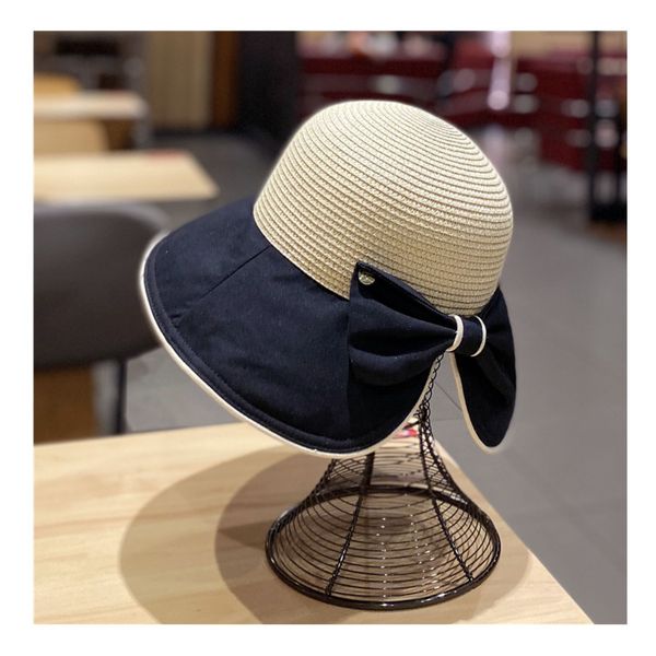 

bucket hat black white women cap retro bow split straw hats grace designer beach travel and leisure womens fisherman caps street clothes who, Blue;gray