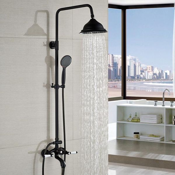 

wall mount dual handles 8" rainfall shower mixer faucet bathroom set system with handheld sets