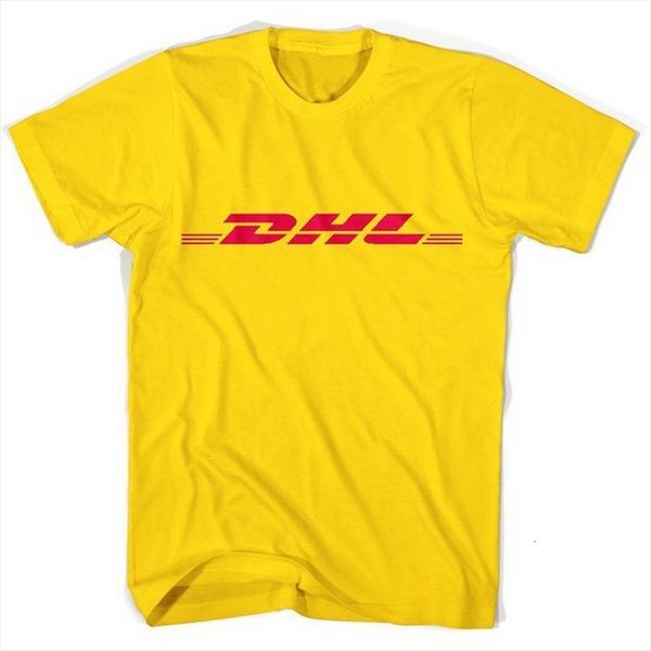 

pudo xsxsummer 100% cotton men dhl letters logo printed yellow short sleeve casual mens o neck funny shirt, White;black