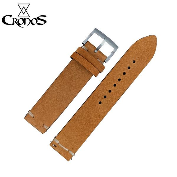 

watch bands cronos 20mm genuine leather for bronze stainless steel tongue buckle quick release spring bars automatic band, Black;brown