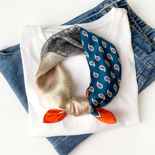 

scarves cashew flower color matching silk small square scarf women fashion thin western-style sunscreen, Blue;gray