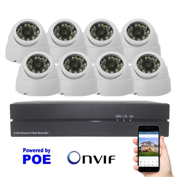 

security camera system 8ch video poe nvr and 2.0mp indoor dome night vision plug play ip cctv kit systems