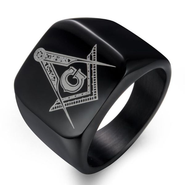 

cluster rings hip hop masonic titanium ring men ason square flat alliance anniversary wedding band for male black gold colours, Golden;silver