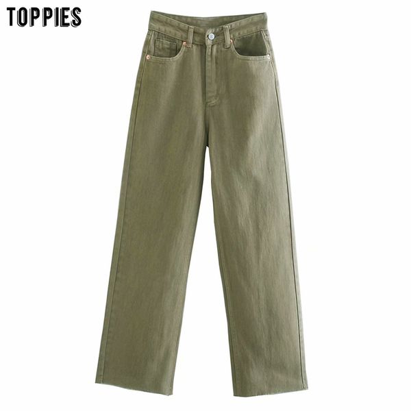 

ies vintage jeans woman high waist ripped denim pants army green trousers fashion streetwear 210412, Blue