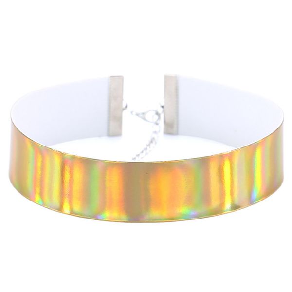 

rainbow laser choker necklace collars women necklaces band fashion jewelry neck chains will and sandy, Golden;silver